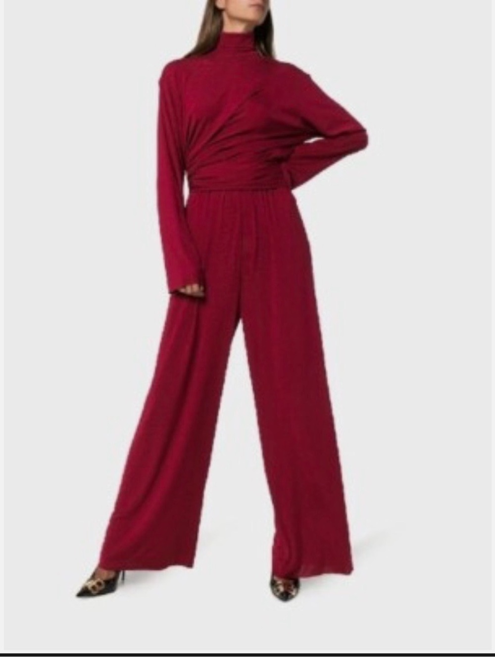 BALENCIAGA: Fabulous Wide-Leg Jumpsuit in Rich Red-LIKE NEW